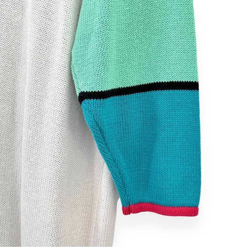Vintage 1980s White Red Green New York  Colorblocked Mini Midi Sweater Dress - Picture 4 of 7